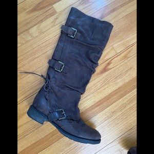 Bohemian Distressed Brown Slouched Leather Boots